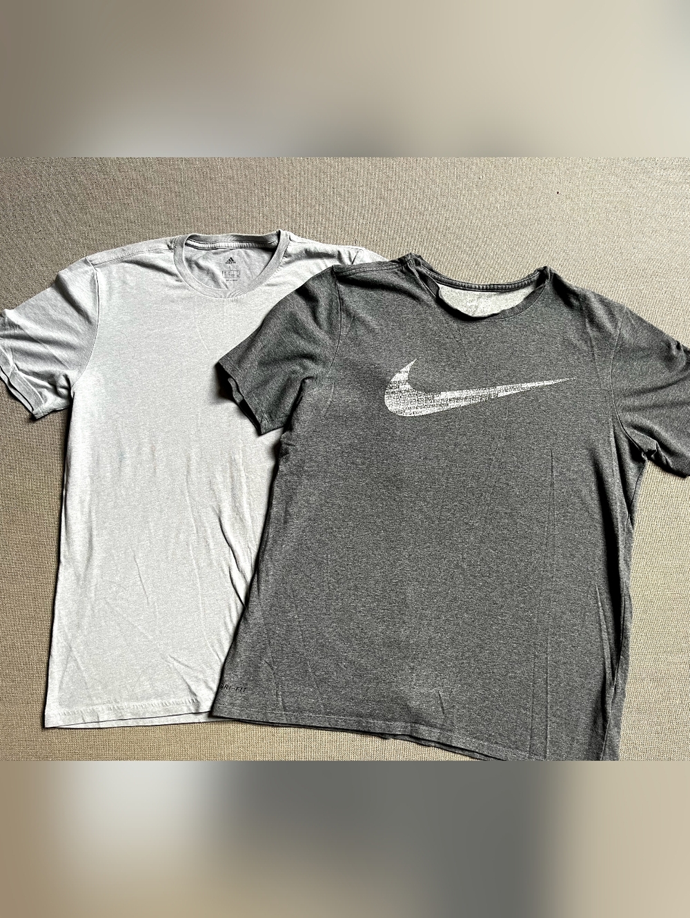 Nike & Addidas Gray & Light Gray  Short Sleeve Tee Set,  Size LARGE